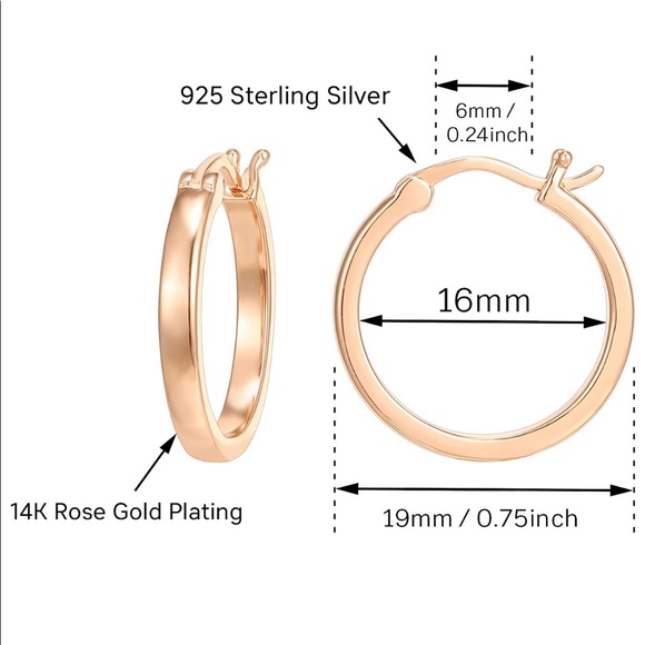 14K Rose Gold Plated 925 Sterling Silver Hoops - Picture 2 of 3
